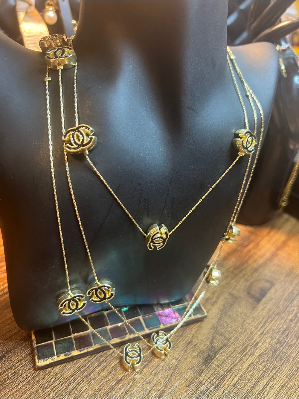 Gold-Tone Multi-Layer Logo Pendant Necklace - Picture 3 of 11